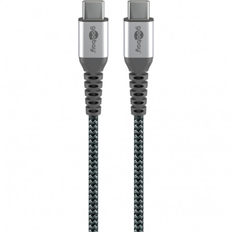 Goobay USB-C to USB-C tekstiilkaabel metallpistikutega (Space Grey/hõbedane), 2 m