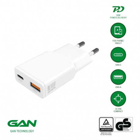 Wall Charger - 4smarts PDPlug Duos Slim 30W GaN 1C+1A White