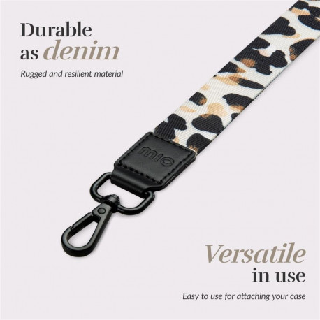 Mobile Phone Accessory - MIO Lanyard Strap Leopard With Leather Details And Metal Hooks