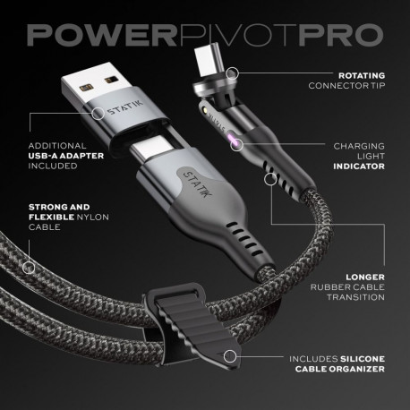 USB-C Cable - Statik PowerPivot Pro 1m Nylon Braided USB-C to USB-C Black