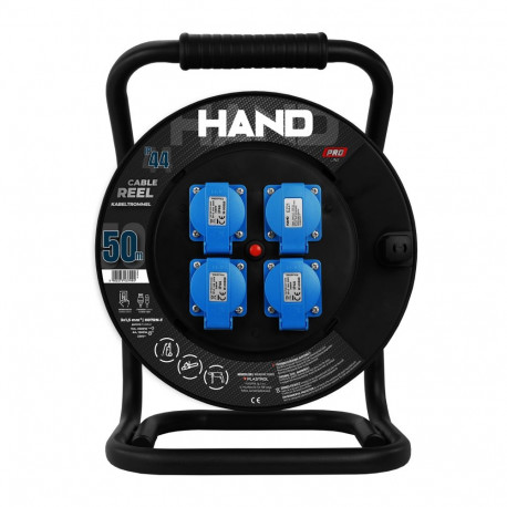 Przedłużacz bębnowy linia HAND PRO; 3x(2p+Z) +1x(USB-A;USB-C); IP44; 16A; H07RN-F; 31,5; 50m; SCHUKO