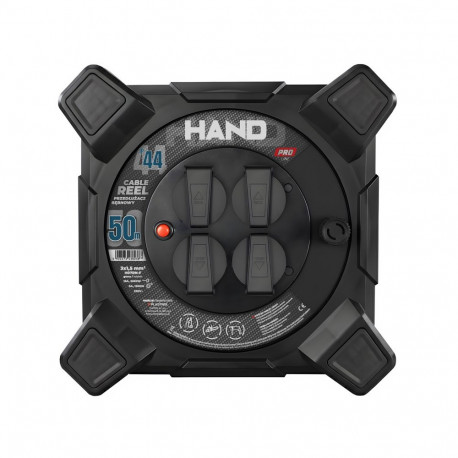 Kandiline kaablirulliga pikendusjuhe Hand Pro 4x2p+z IP44 16A H07RN-F 3×1,5 50m, must