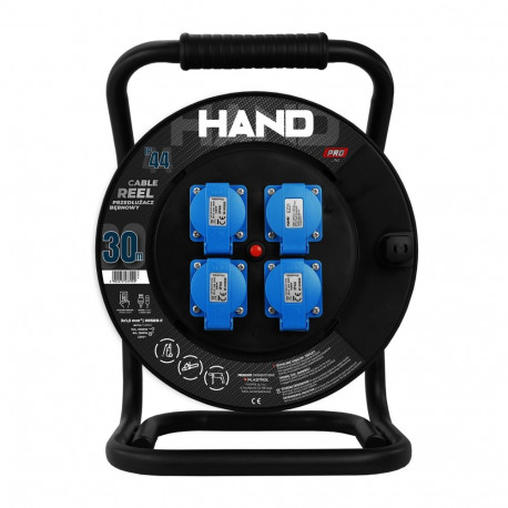 Kaablirulliga pikendusjuhe Hand Pro seeria, 3x(2p+z) +1x(usb-a;usb-c); ip44; 16a; h05rr-f; 3×1,5; 30