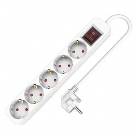 Pikendusjuhe viie pistikupesa ja lülitiga, Schuko 5×2P+Z Schuko, 3×1,5; 16A; 3m, valge
