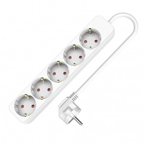Pikendusjuhe viie pistikupesaga 5x2p+z, Schuko, 3×1,5, 16A, 5,0m, valge