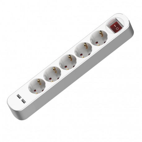 Przedłużacz z pięciokrotnym gniazdem z wyłącznikiem; schuko i usb; 5x2p+z; 16a; 1,5m; biały