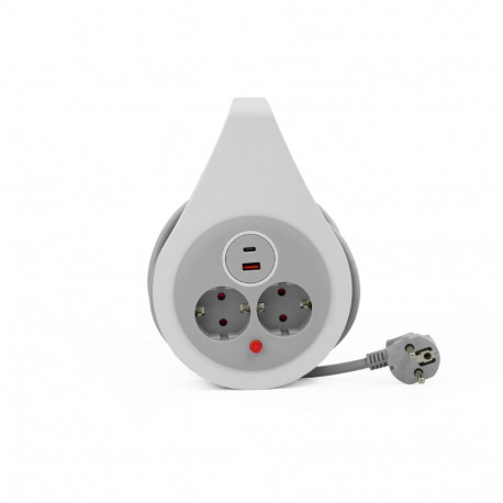 Przedłużacz zwijany 10m 31,5mm2, 16A, z zabezpieczeniem termicznym, 2XGNIAZDO WTYCZKOWE, 1xUSB-C, 1x
