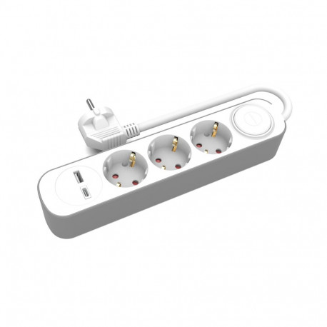 Przedłużacz 3-gniazdowy schuko z włącznikiem i gniazdami usb-a i usb-c