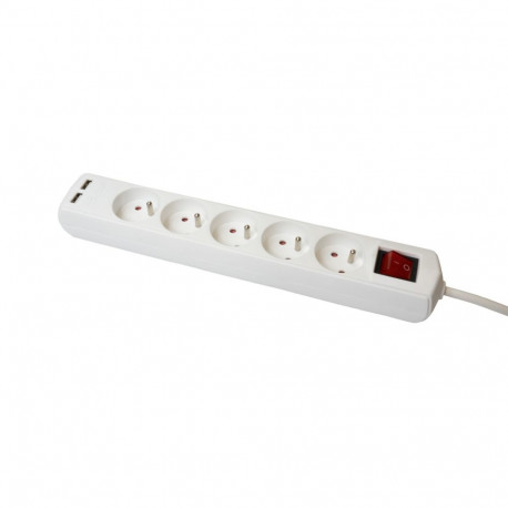 pikendusjuhe kuue pistikupesaga, lüliti ja USB-ga, eco, 5x2P+Z, 10A, 3m, valge