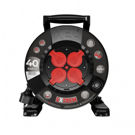Extrem line kaablirull 4x2p+z, IP44, 16A, H05RR-F, 3×2,5, 40m, must