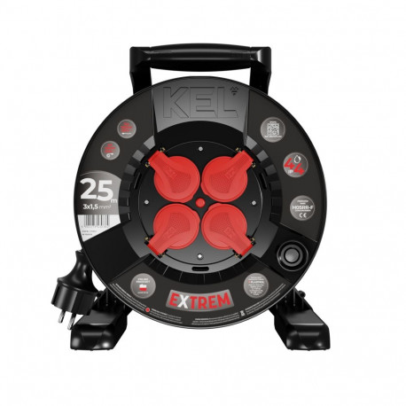Extrem Line kaablirull-pikendusjuhe 4x2p+z IP44 16A H05RR-F 3×1,5 25m, must