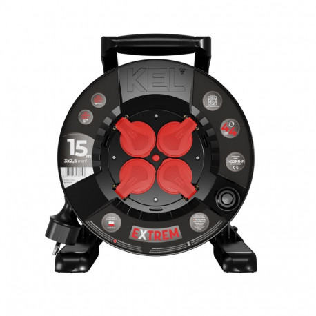 Przedłużacz bębnowy EXTREM LINE, 4x2p+Z, IP44, 16A, H05RR-F, 32,5, 15m, CZARNY