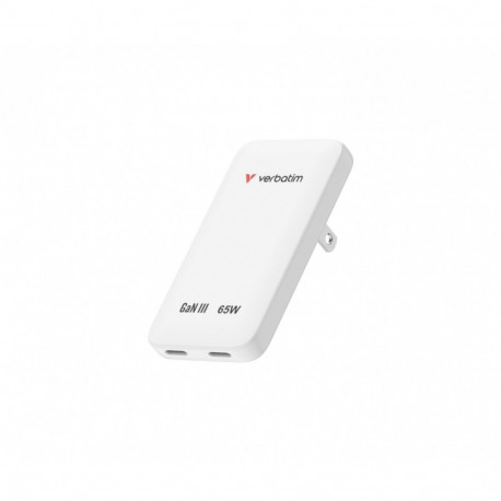 Õhuke GaN-laadija 65W 2x USB-C US/UK/UE, valge
