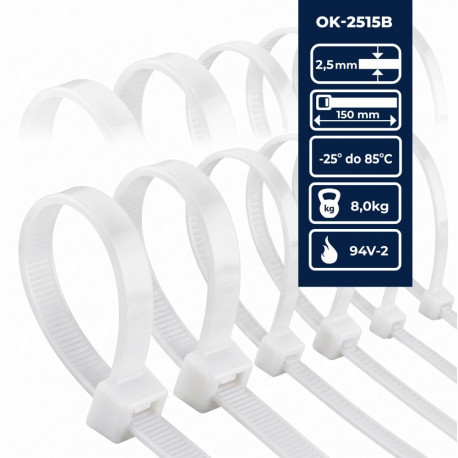 Opaska kablowa 2,5×150 biała (opak. 100 szt)