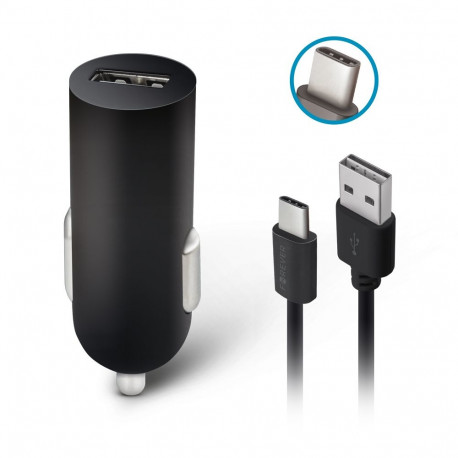 Forever ładowarka samochodowa m02 1x usb 2a czarna + kabel usb-c