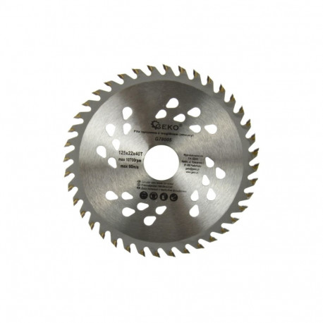 Geko Circular Saw Blade G78005, 125mm, 22.23mm, 40T, tungsten carbide teeth, high-quality steel core