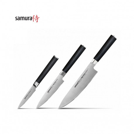 Samura noakomplekt MO-V, koorimisnuga 90mm / universaalnuga 125mm / kokanuga 200mm, AUS 8 Jaapani te