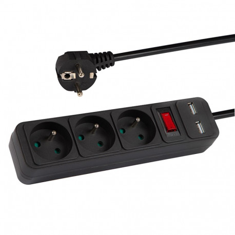 98-774# võrgu pikendusjuhe pr-370wsp/usb 3-pesa+usb maandusega+lüliti 1,5m must 3x1,5mm