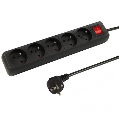 98-773# pr-570wsp 5-pesaga maandusega pikendusjuhe + lüliti 2m must 3x1,5mm