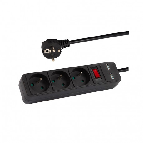 98-776# Przedłużacz sieciowy pr-370wsp/usb 3-gniazda+usb z uziemieniem+wyłącznik 5m czarny 3x1,5mm