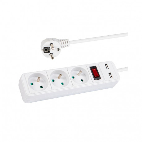 98-780# Przedłużacz sieciowy pr-370wsp/usb 3-gniazda+usb z uziemieniem+wyłącznik 1,5m biały 3x1,5mm