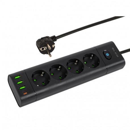 98-326# Przedłużacz sieciowy ps-450t 4-gniazda 3xusb+usb-pd 3m czarny 3x1mm