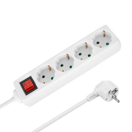 Przedłużacz 4 gniazda 3m typu niemieckiego z przełącznikiem (3x1,5mm) Rebel biały