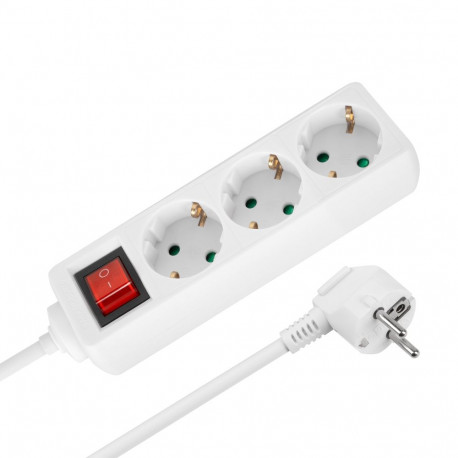 Rebel pikendusjuhe 3 pistikupesaga 5m Saksa tüüpi lülitiga (3x1,5mm), valge