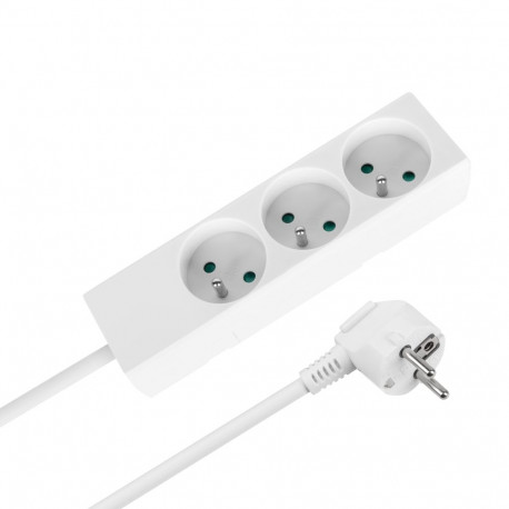 Rebel pikendusjuhe 3 pistikupesaga 5m Prantsuse tüüpi ilma lülitita (3x1,5mm), valge