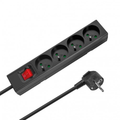 Przedłużacz 4 gniazda 2m typu francuskiego z przełącznikiem (3x1,5mm) Rebel czarny