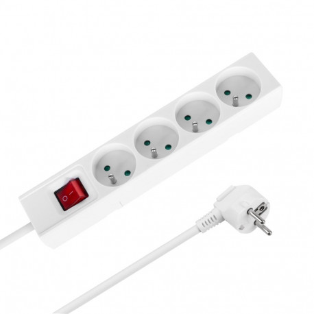 Przedłużacz 4 gniazda 3m typu francuskiego z przełącznikiem (3x1,5mm) Rebel biały
