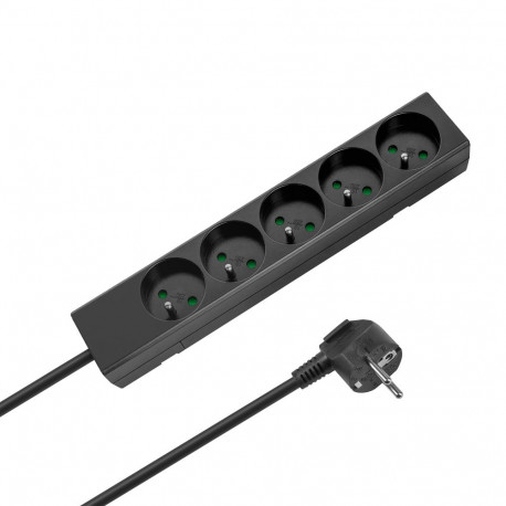 Rebel pikendusjuhe 5 pistikupesaga 2m prantsuse tüüpi ilma lülitita (3x1,5mm), must