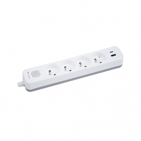 Przedłużacz TRACER Grid 4S Mobile Ready 1,5m (4 gniazda,wyłącznik, 1x USB A+ 1x Type C, max 20W, whi