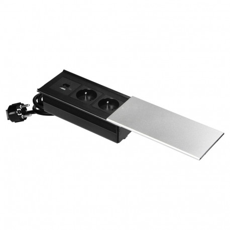 mööblipistik liugkaanega, 2x2P+Z (French), USB A+C, hõbedane