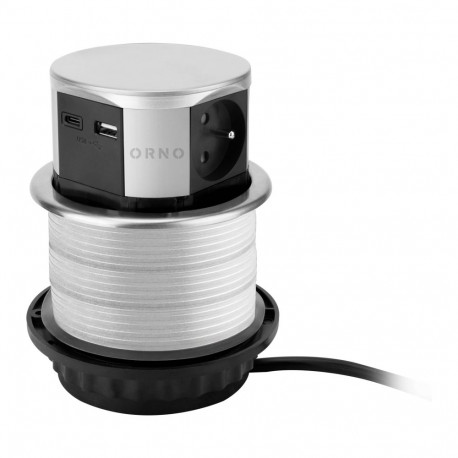 Gniazdo meblowe -10cm wysuwane z blatu z ładowarką USB i przewodem 1,5m, 3x2P+Z (French), 2xUSB (typ