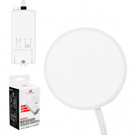 Włącznik dotykowy do zabudowy Maclean, do zabudowy 40mm, 110-240V AC, max. obciążenie 600W dla LED, 