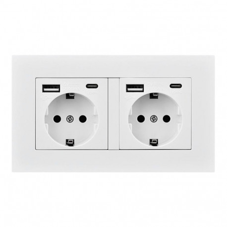Kahekordne Schuko-pistikupesa 2P+Z USB-A+C-ga