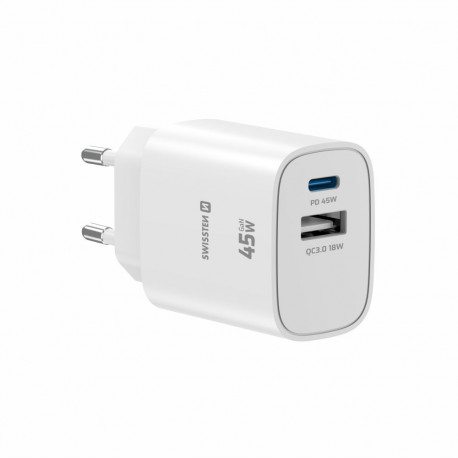 Swissten Edge GaN võrgulaadija USB-C PD 45W + USB-A 18W QC (8595217495272)
