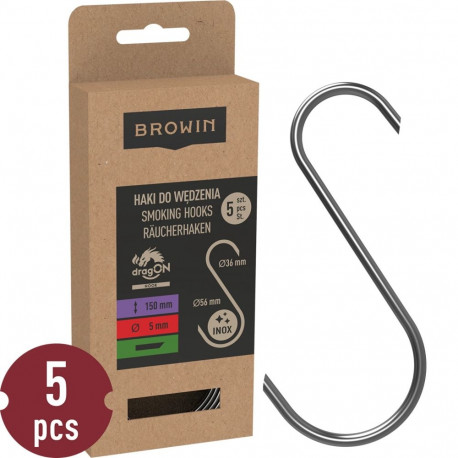 S-shaped hooks for smoking BROWIN 311318 150 mm Ø 5 mm 5 pcs