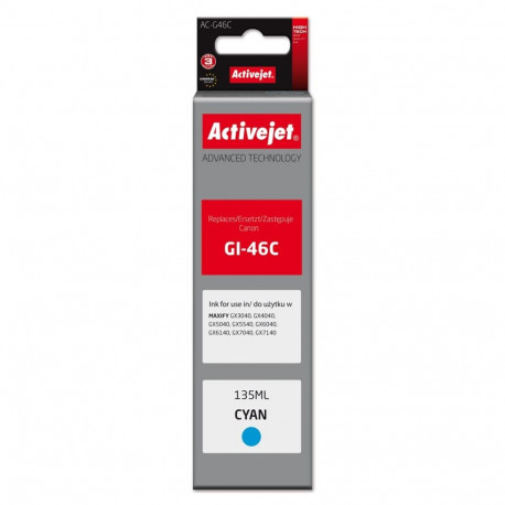 Activejet tindikassett AC-G46C Canoni printeritele, asendus Canon GI-46C-le, Supreme, 135ml, tsüaan