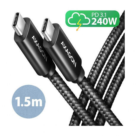 AXAGON laadimiskaabel BUCM2-CM15AB USB-C–USB-C 2.0 1,5m PD 240W 5A ALU, must