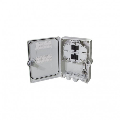 "FTTX distribution box max. 24 fibers, 6x LC/QD or SC/DX, unloaded, IP55"
