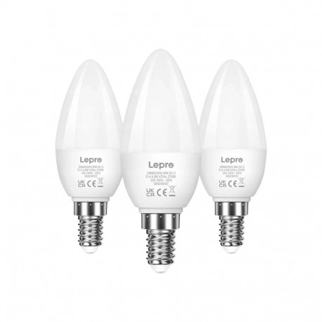 LEPRO 600059-WW-EU-3 LED Bulb, E14, C37, 4.2W (40W), 470 lm, 2700K (warm white), 250°, 3-pack