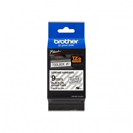 Brother TZe-S121 Strong Adhesive Laminated Tape Black on Clear, TZe, 8 m, 9 mm