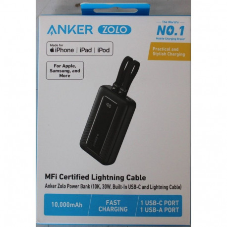 Anker SALE OUT. | Power Bank | A1680G11 | 10000 mAh | USB-C 30W, Lightning 27W | Built-In USB-C and 