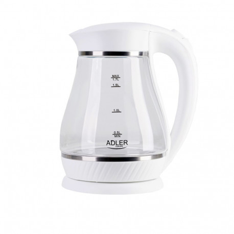 Adler Kettle AD 1274 Standard, Plastic, glass, White/ transparent, 2200 W, 360 rotational base, 1.7 