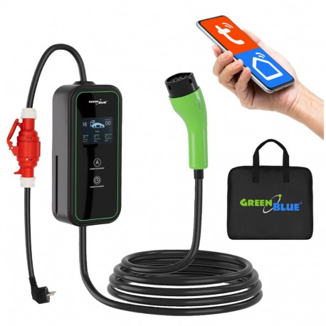 GreenBlue elektriauto ja pistikhübriidi laadija GB1100, kaasaskantav, tüüp 2, kaabli pikkus 6,8m, IP