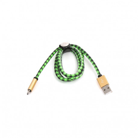 PLATINET MICRO USB TO USB LEATHER CHECKED CABLE 1M GREEN