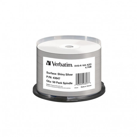 VERBATIM DVD-R 4,7GB 16X THERMAL PRINT. SHINY SILVER CAKE*50 43647