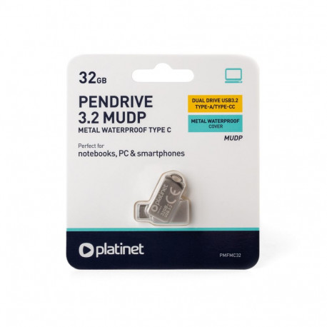 PLATINET PENDRIVE USB 3.2 + USB-C 32GB METAL UDP WATERPROOF [45970]